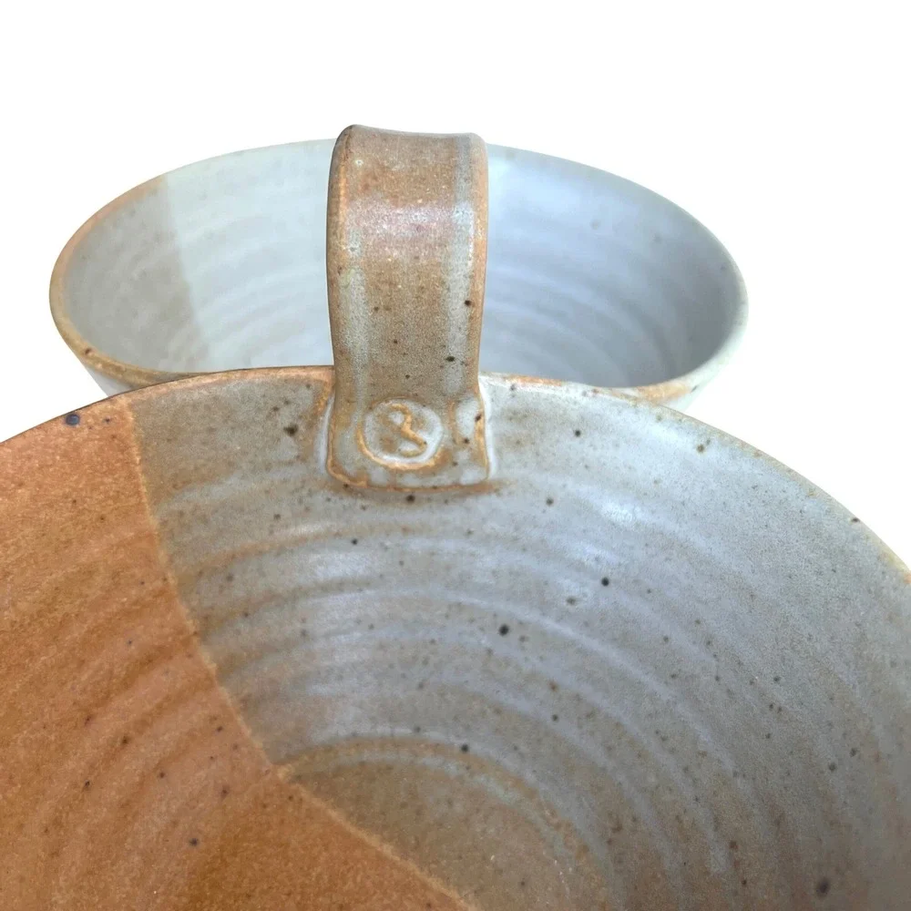 Studio Pottery Double Condiment Server Handcrafted Stoneware Two Tone Earthy